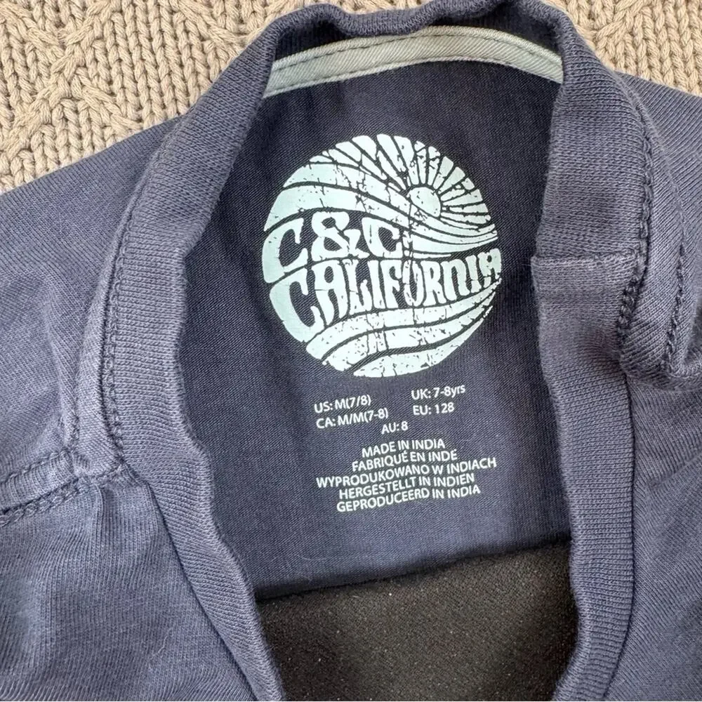 C & C California Kids Collection Blue Short Sleeve Tee with Dinosaur Graphic 7/8